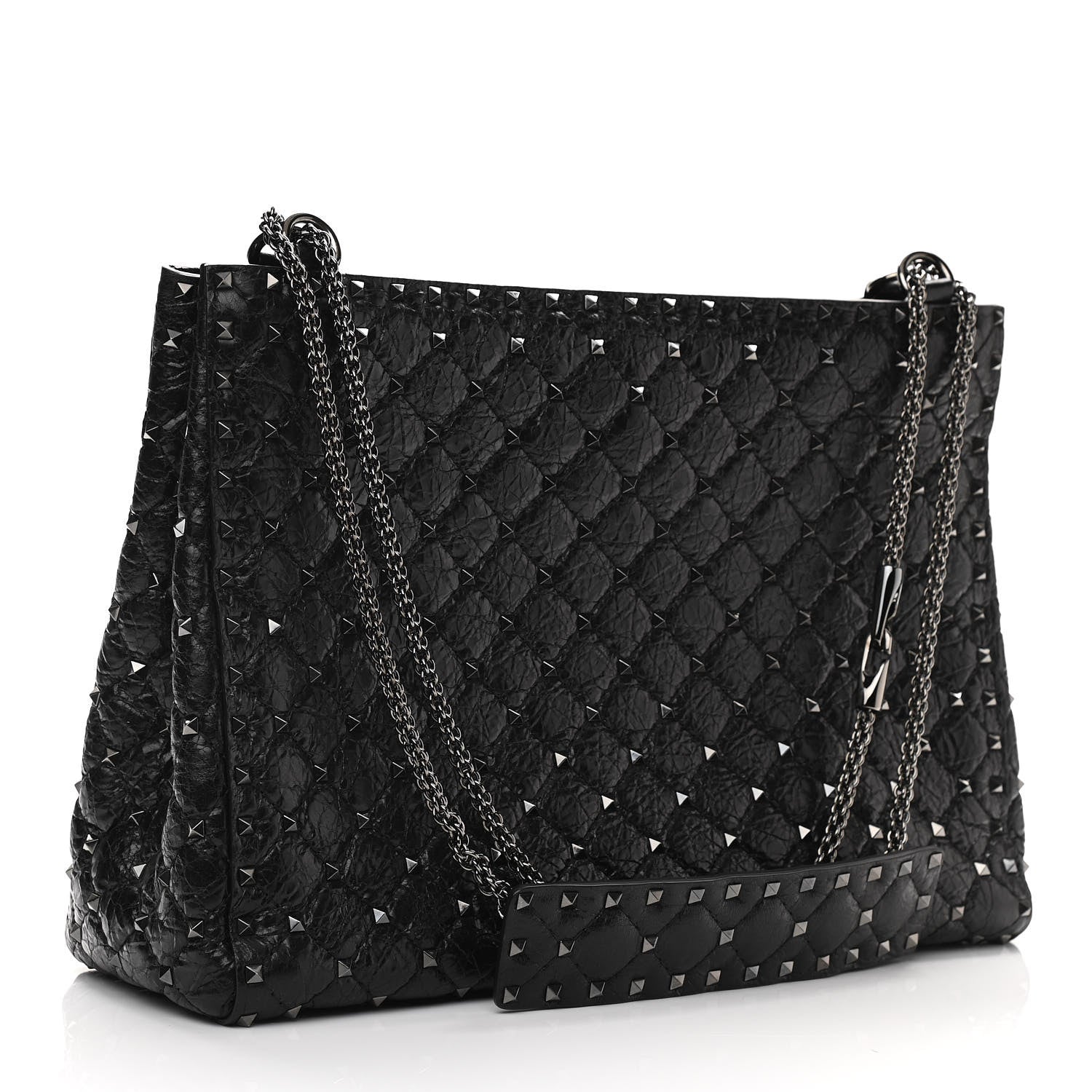 Valentino Garavani Craquele Nappa Rockstud Spike Shoulder Tote Black 3 of 9