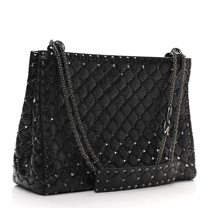Valentino Garavani Craquele Nappa Rockstud Spike Shoulder Tote Black 3 of 9