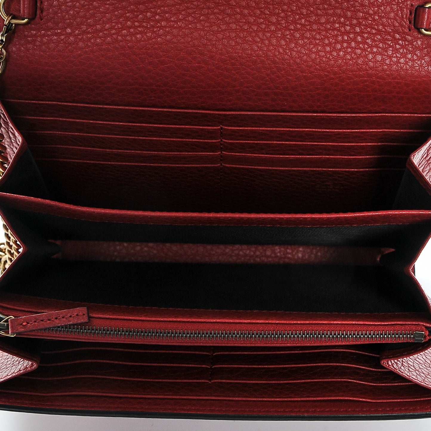 Calfskin GG Marmont Chain Wallet Vulcanic Red
