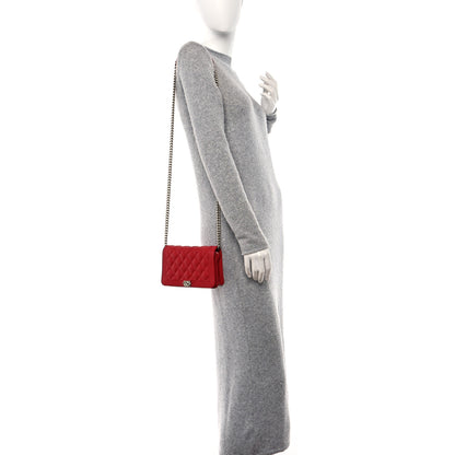 Chanel Caviar Quilted Boy Wallet On Chain WOC Red 2 of 10