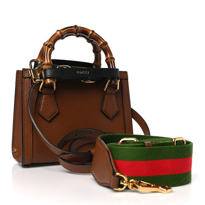 Gucci Textured Dollar Calfskin Web Mini Diana Tote Bag Cuir Black 3 of 10