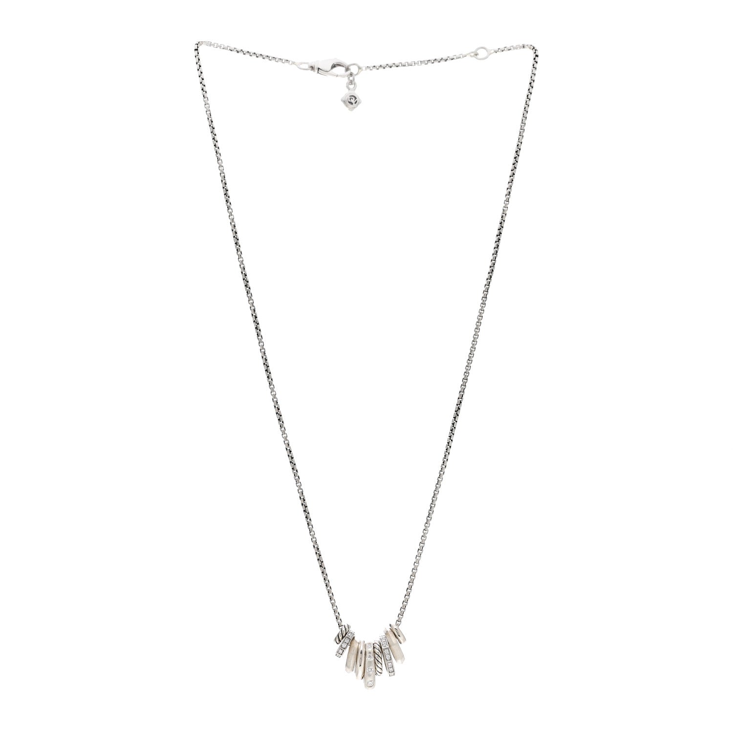 David Yurman Sterling Silver Diamond Stax Rondelle Pendant Necklace 3 of 5