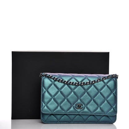 Chanel Metallic Lambskin Wallet On Chain WOC Turquoise 9 of 9