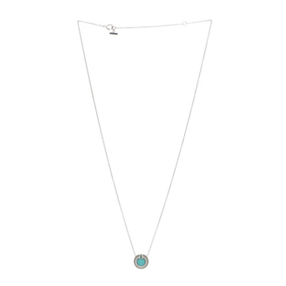 Tiffany 18K White Gold Diamond Turquoise Small T Circle Pendant Necklace 3 of 4