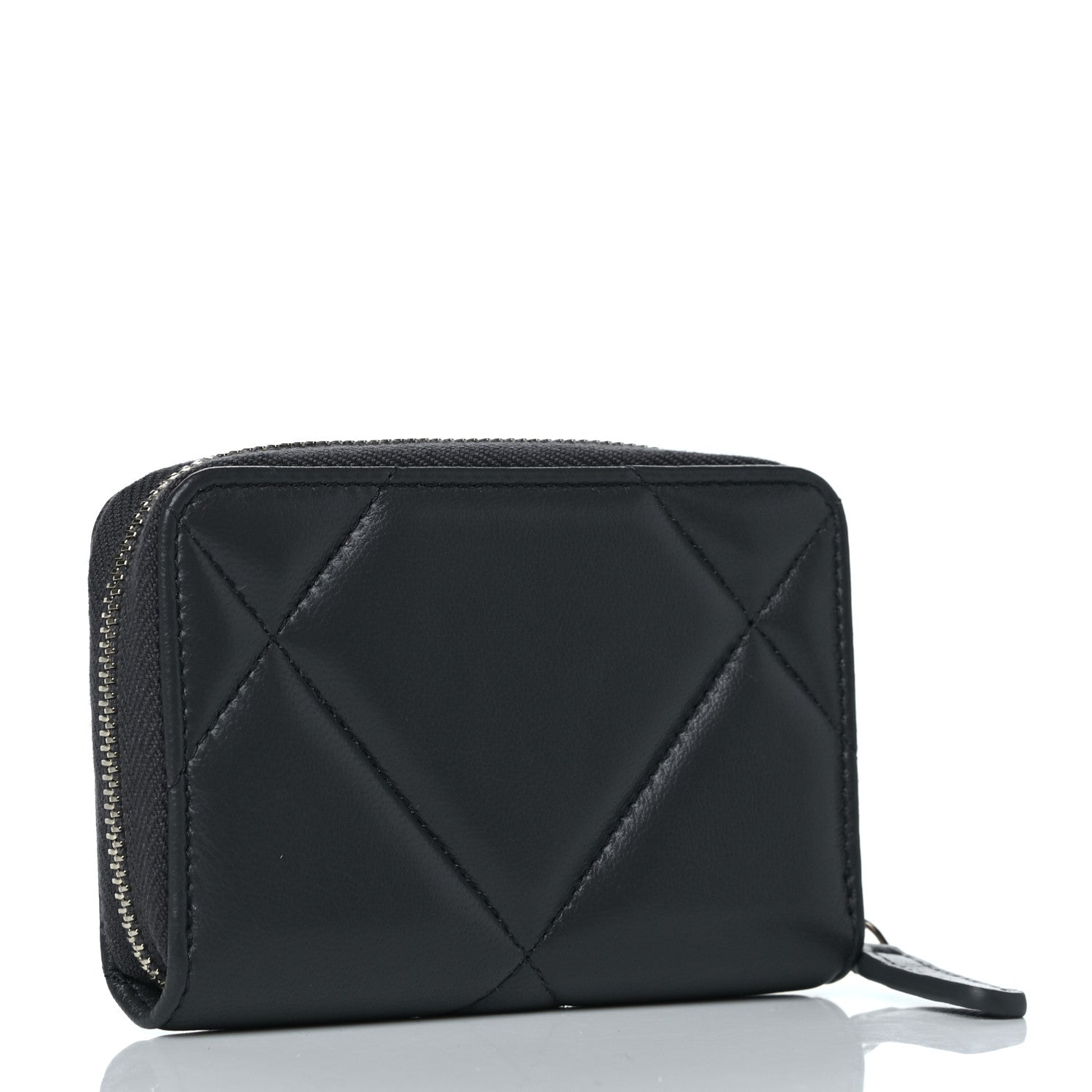 Chanel Lambskin Quilted Chanel 19 Zip Around Coin Purse Wallet Dark Grey 3 of 9