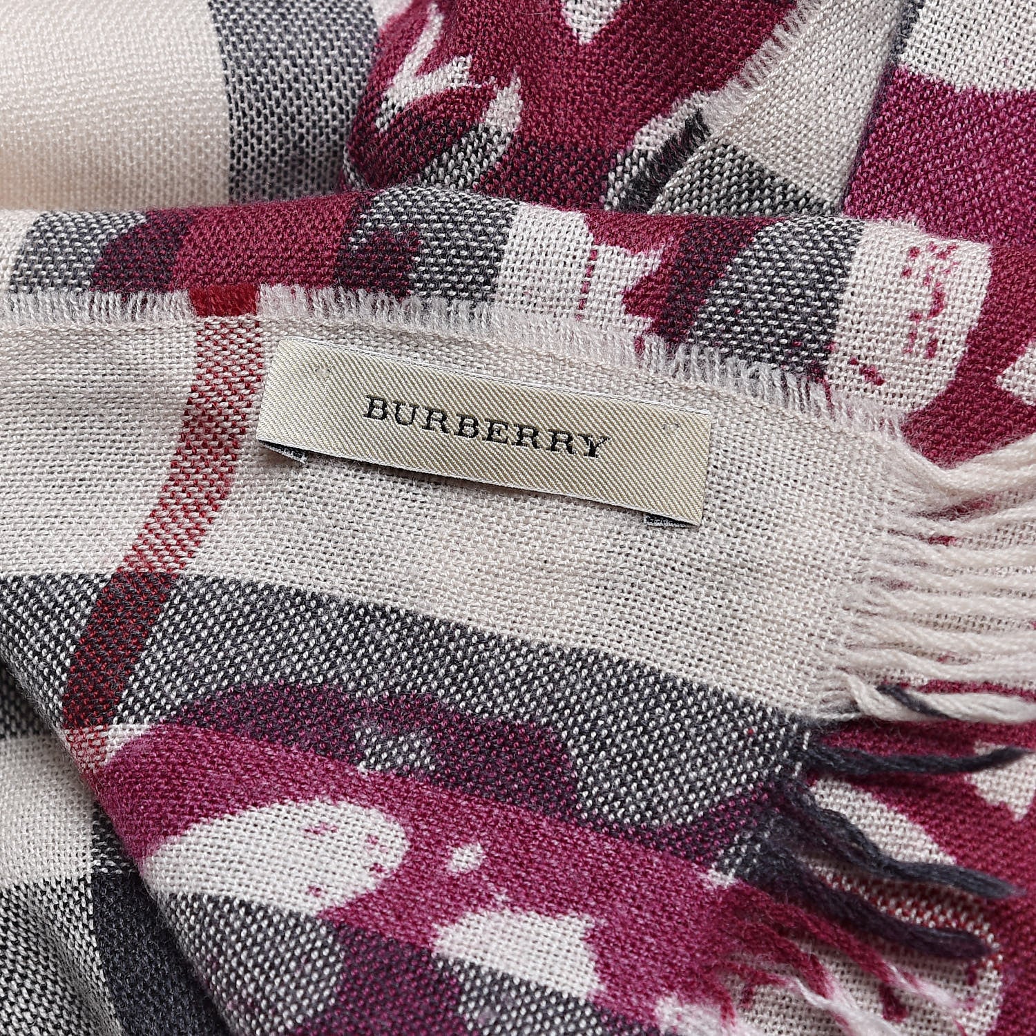 Burberry Wool Cashmere Painted Heart Print Nova Check Lightweight Scarf 4 of 4