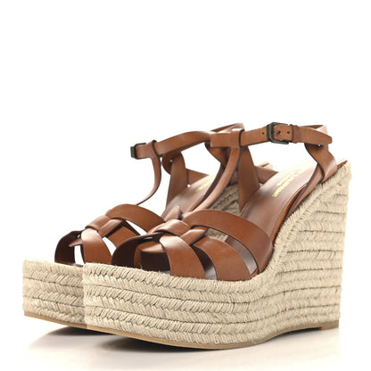 Saint Laurent Calfskin 85 Platform Espadrille Wedge Sandals 39 Brown 4 of 9