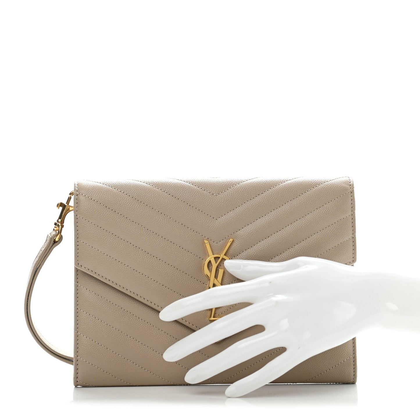 Grain De Poudre Matelasse Chevron Monogram Envelope Clutch Dark Beige