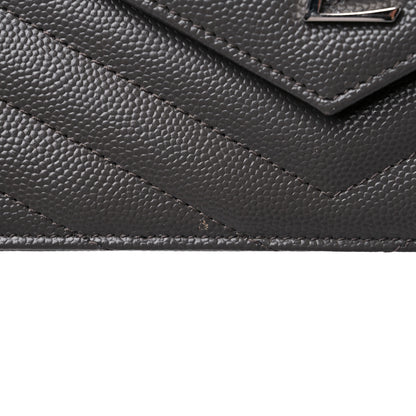 Saint Laurent Grain De Poudre Matelasse Chevron Monogram Envelope Chain Wallet Gray 12 of 13