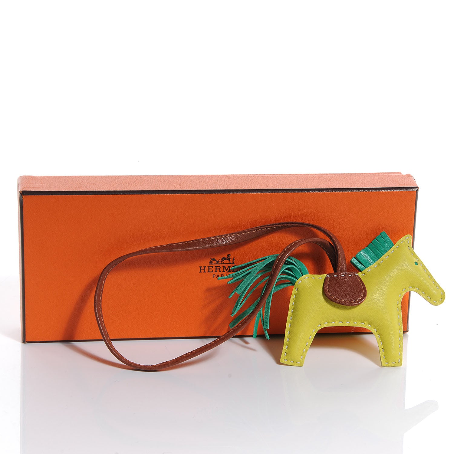 Hermes Milo Lambskin Grigri Rodeo Horse Bag Charm MM Lime Menthe Fauve 4 of 5