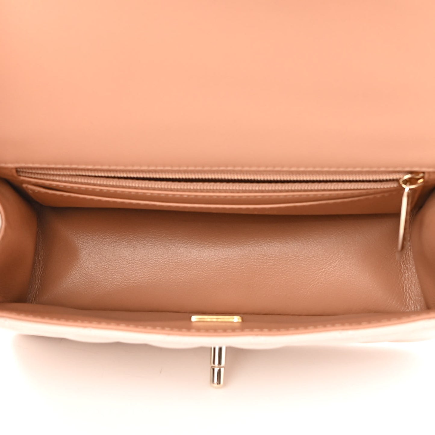 Lambskin Quilted Bi-Color Mini Top Handle Rectangular Flap Ecru Dark Beige