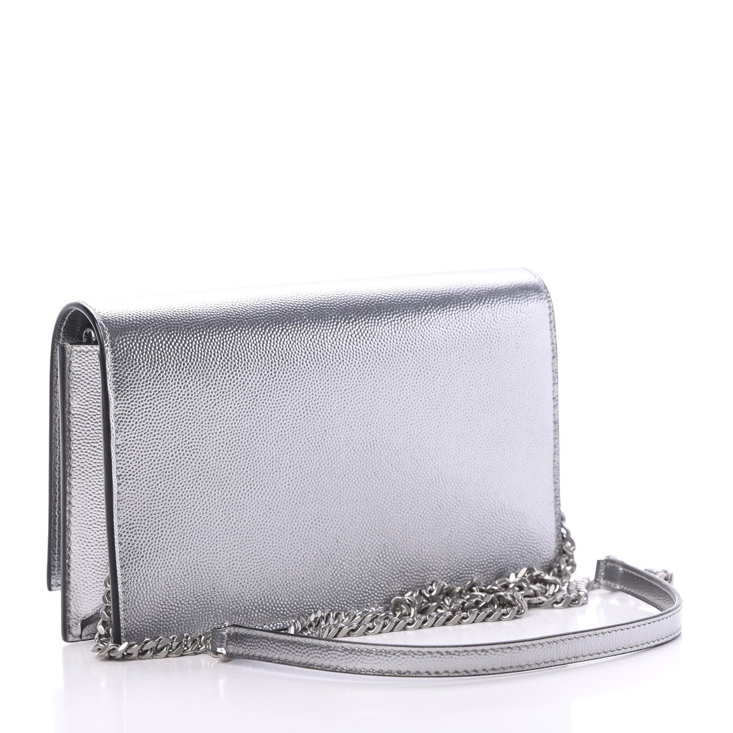 Metallic Grain De Poudre Kate Monogram Tassel Chain Wallet Silver