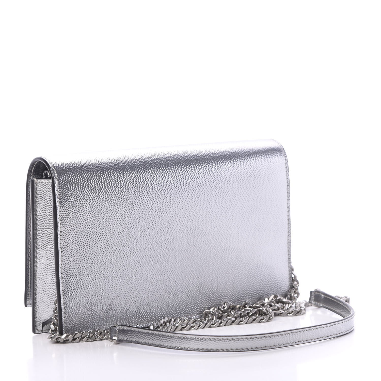 Saint Laurent Metallic Grain De Poudre Kate Monogram Tassel Chain Wallet Silver 2 of 11