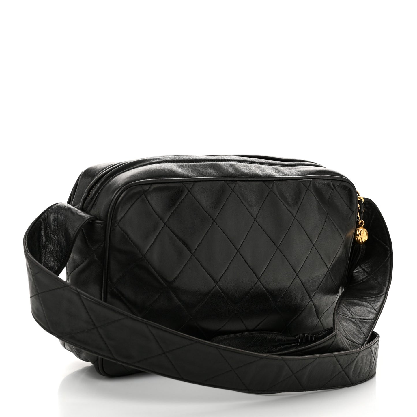 Lambskin Quilted Tassel Camera Case Black