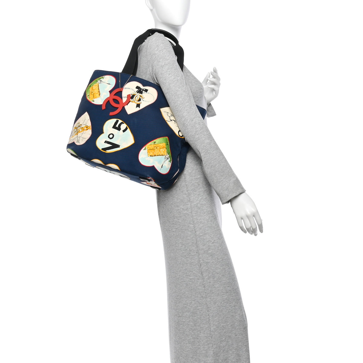 Chanel Canvas Coco Hearts Print Tote Blue 3 of 21