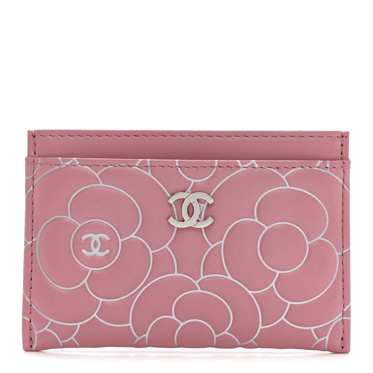 Chanel Lambskin Camellia Embossed Card Holder Pink Silver 1 of 9
