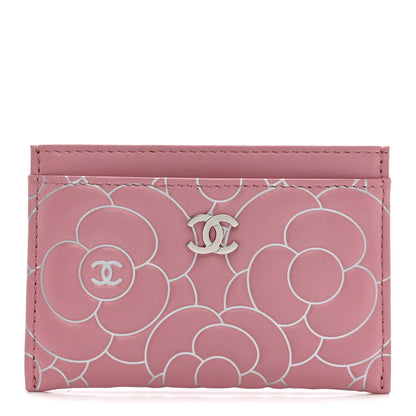 Chanel Lambskin Camellia Embossed Card Holder Pink Silver 1 of 9