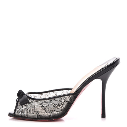 Christian Louboutin Lace Patent Peep Toe Mule Pumps 36.5 Black 1 of 7