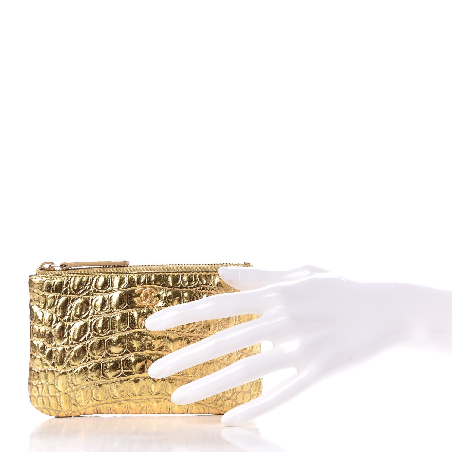 Chanel Metallic Calfskin Crocodile Embossed Cocodile Small Cosmetic Case Gold 2 of 10