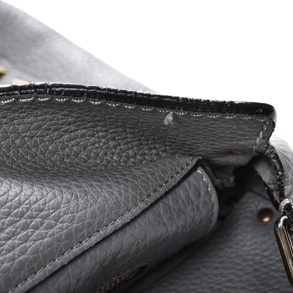 Valentino Garavani Pebbled Calfskin Large Rockstud Flip-Lock Messenger Bag Grey 9 of 14