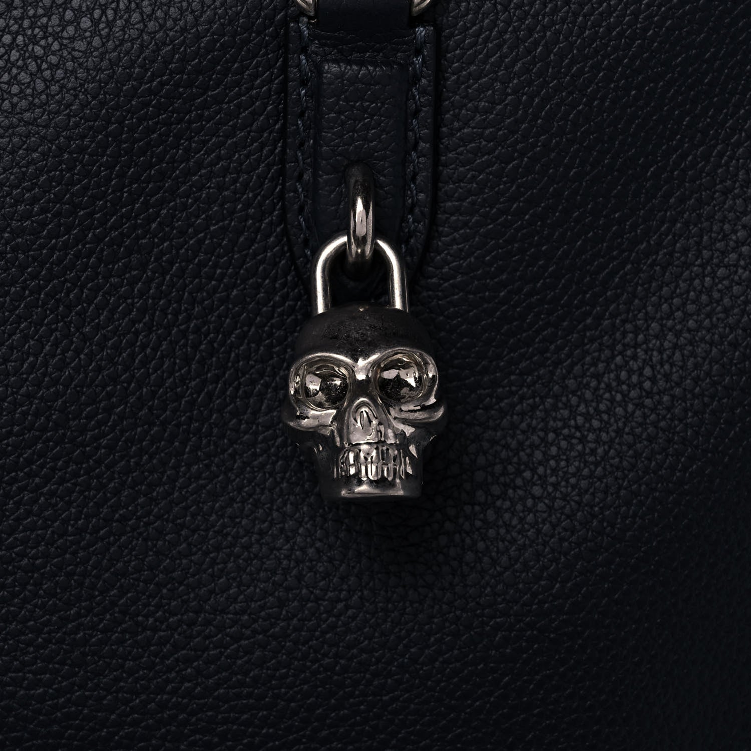Alexander McQueen Pebbled Calfskin Large Skull Padlock Zip Around Tote Navy 9 of 17