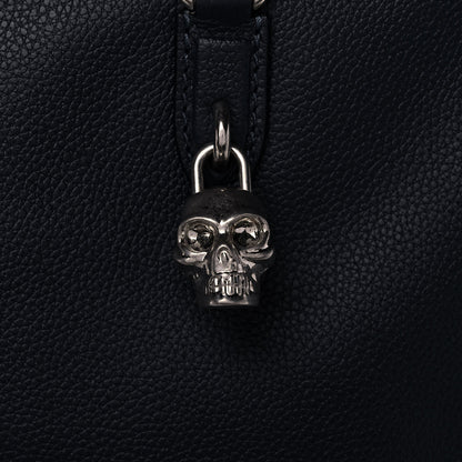 Alexander McQueen Pebbled Calfskin Large Skull Padlock Zip Around Tote Navy 9 of 17