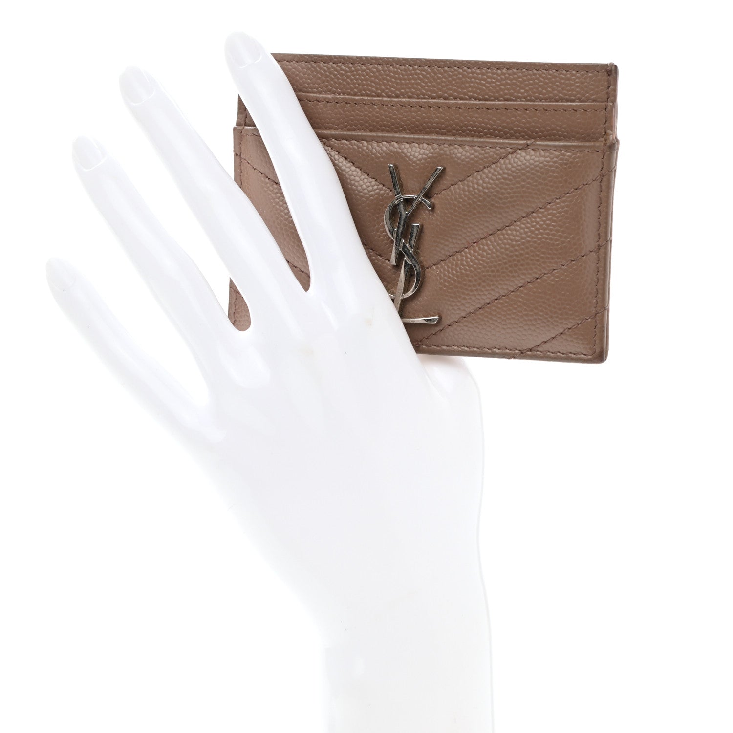 Saint Laurent Grain De Poudre Matelasse Chevron Monogram Credit Card Case Fard 2 of 12