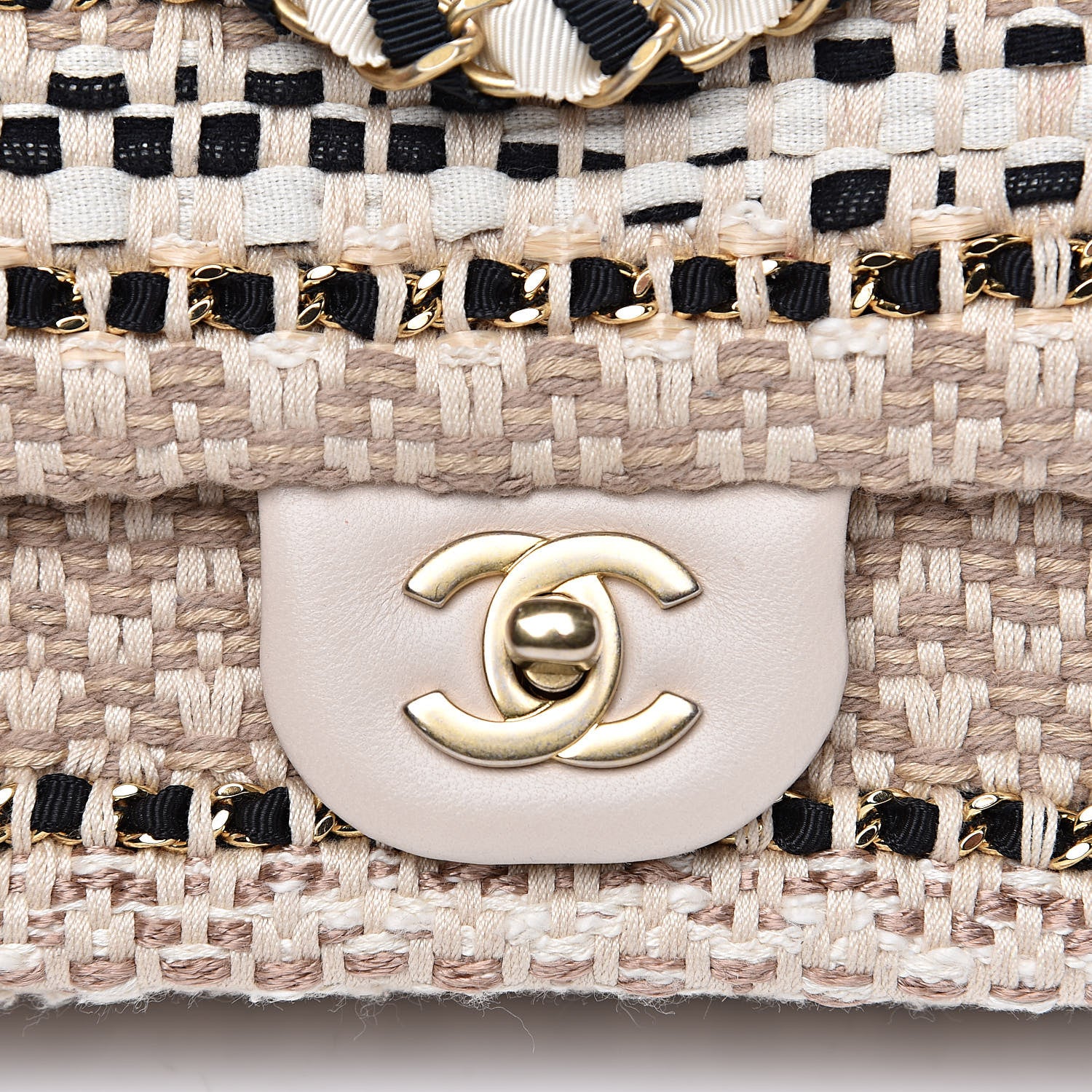 Chanel Tweed Chain Braid Mini Flap Beige White Black 10 of 12