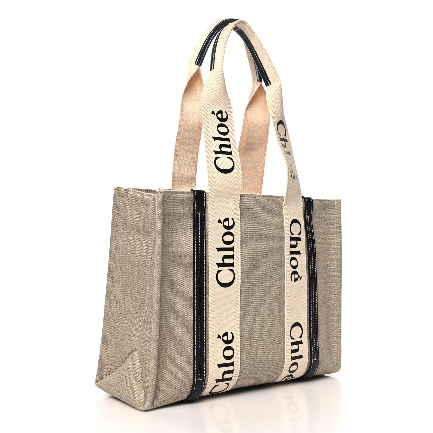 Chloe Cotton Calfskin Medium Woody Ribbon Tote White Blue 2 of 9