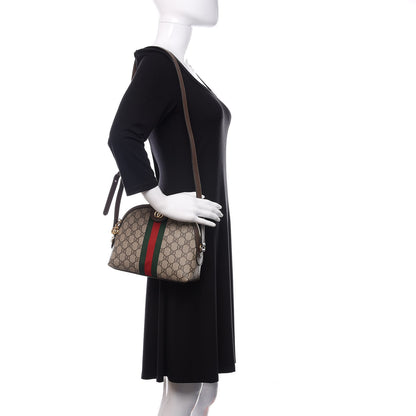 Gucci GG Supreme Monogram Textured Dollar Calfskin Web Small Ophidia Dome Shoulder Bag Beige Ebony New Acero 2 of 9