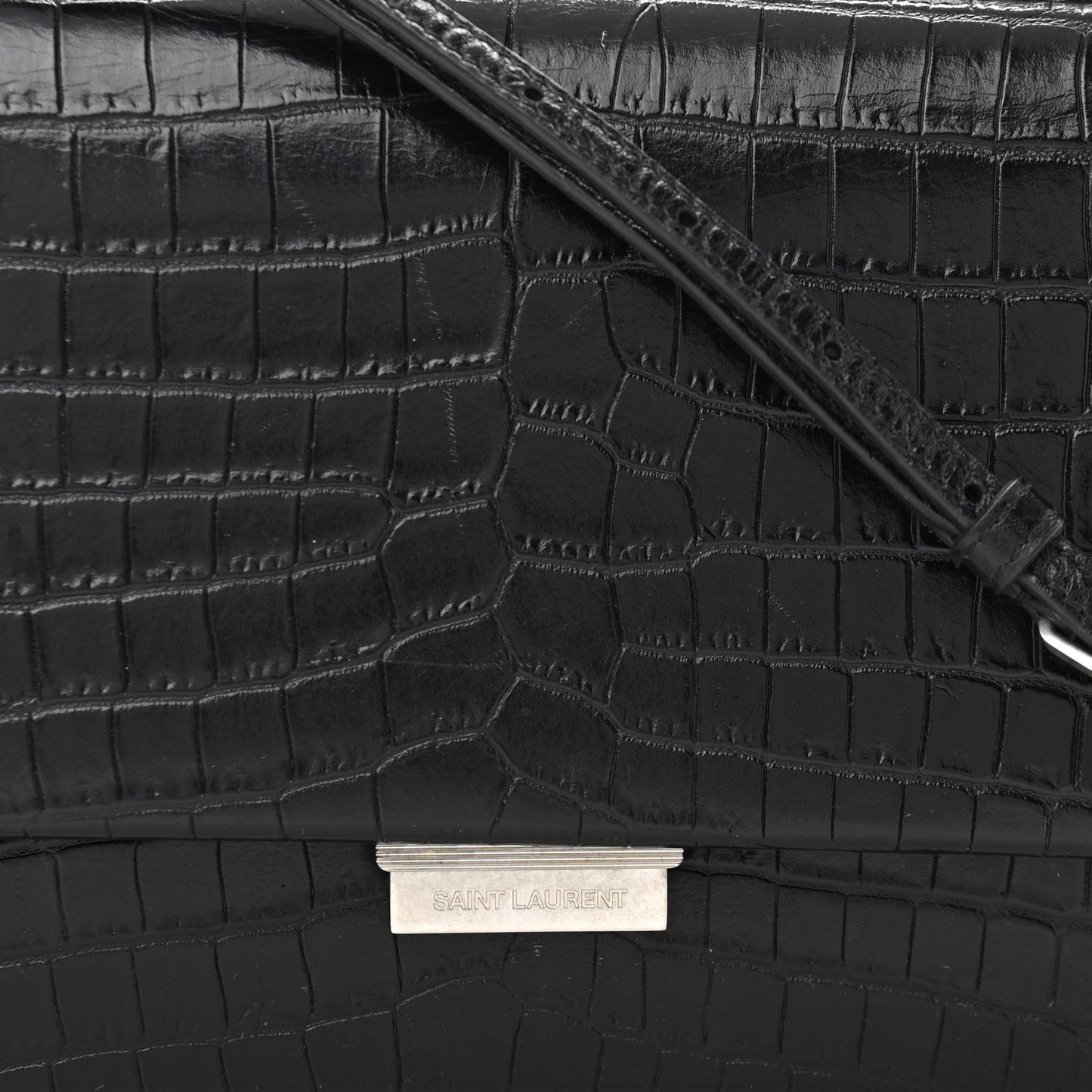 Calfskin Crocodile Embossed Small Babylone Black