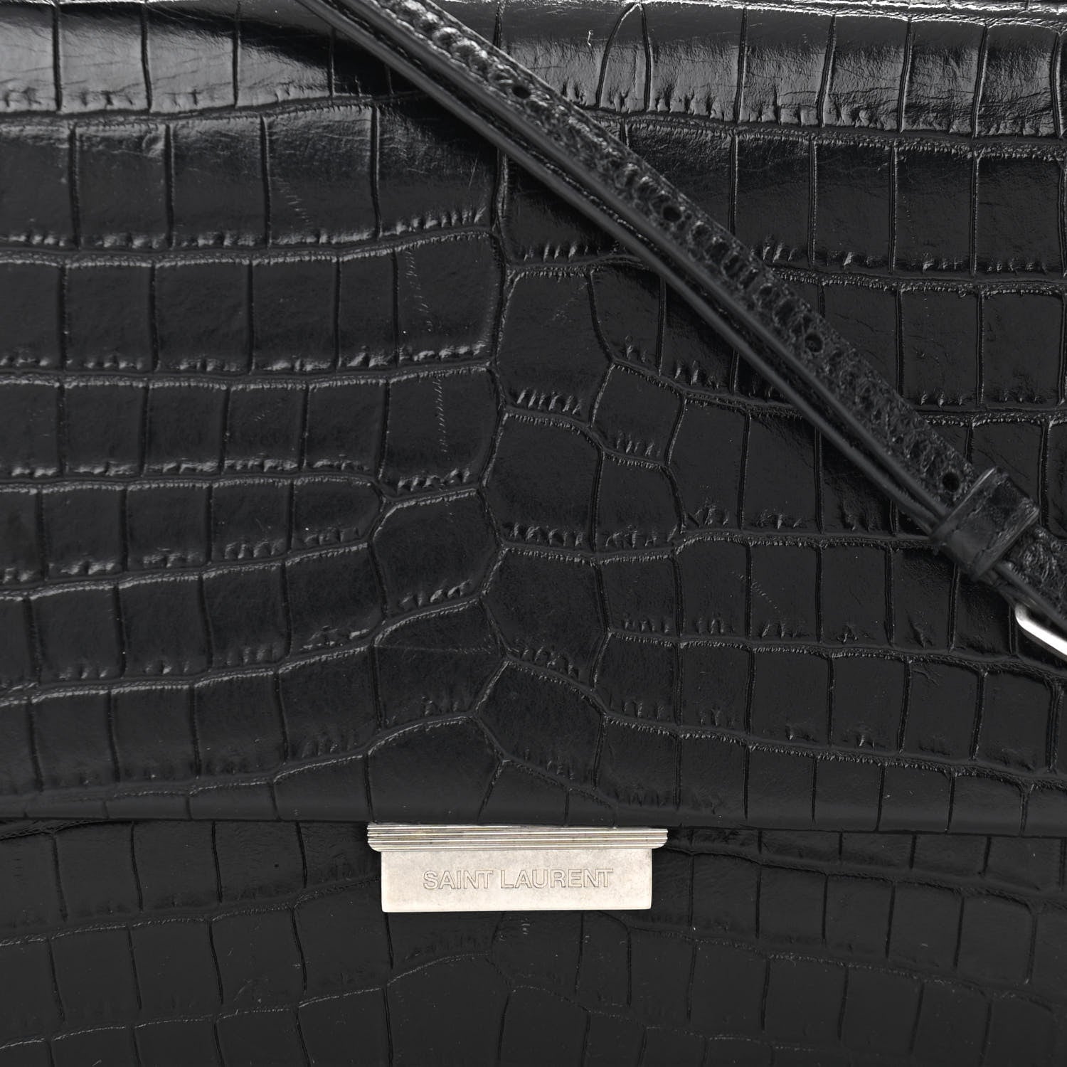 Saint Laurent Calfskin Crocodile Embossed Small Babylone Black 8 of 11