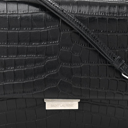 Saint Laurent Calfskin Crocodile Embossed Small Babylone Black 8 of 11