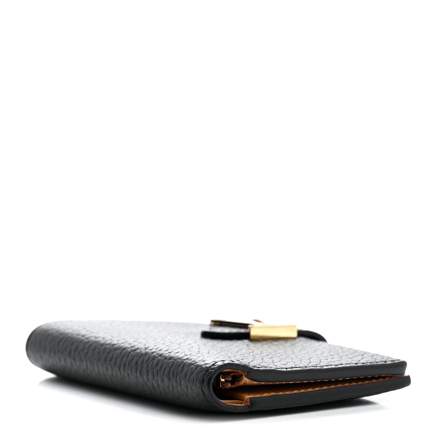 Taurillon Capucines Vertical Compact Wallet Black