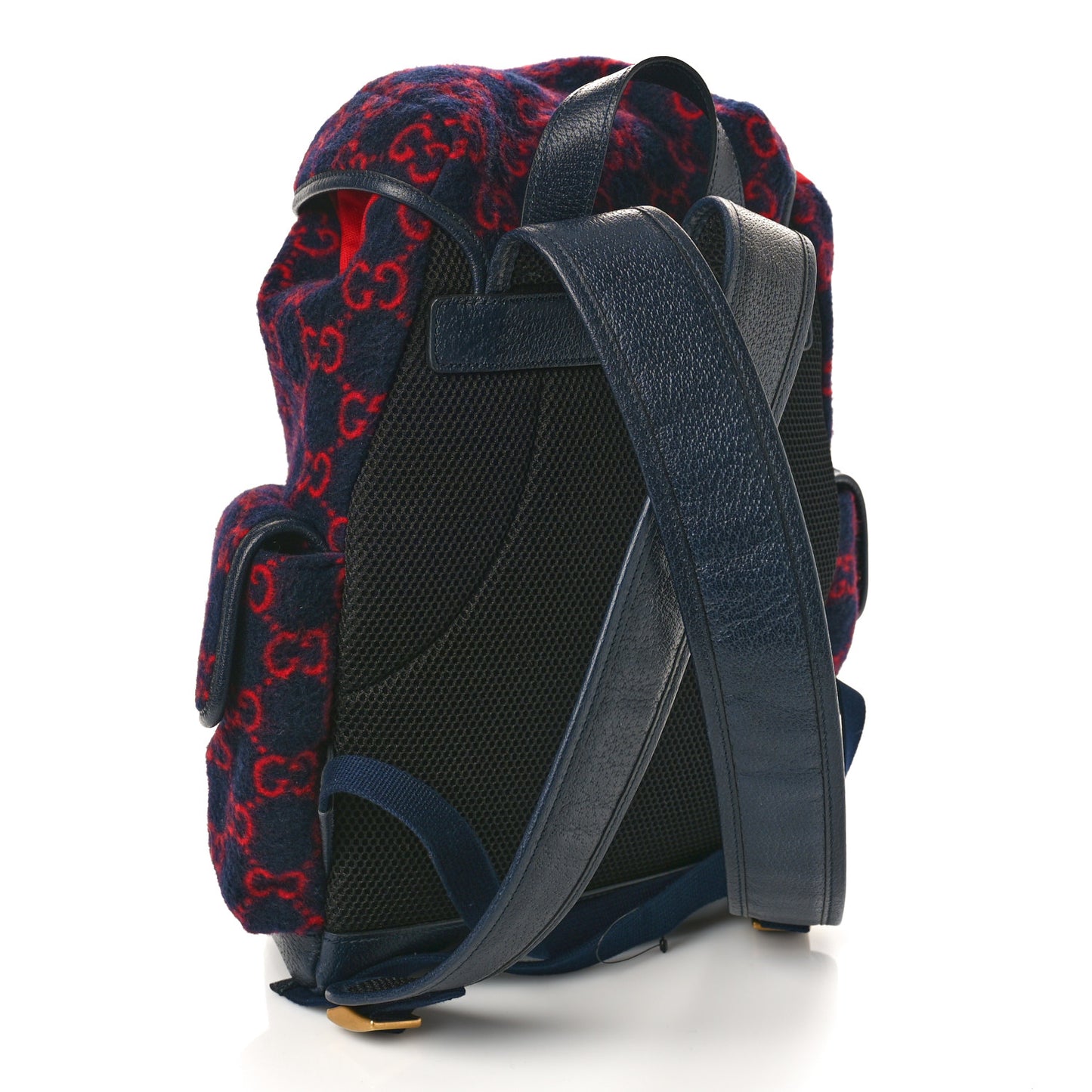 Covered Wool GG Monogram Small Double Buckle Backpack Navy Red