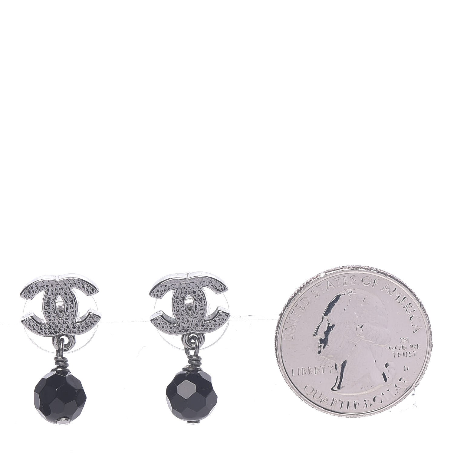 Chanel Ruthenium Bead CC Drop Earrings Black 2 of 5