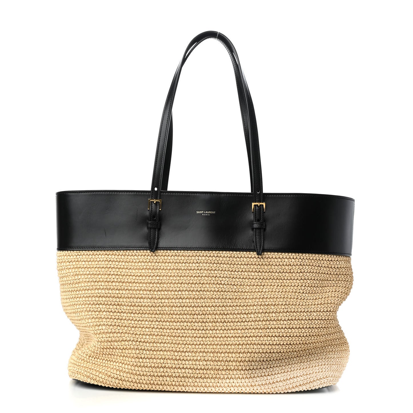 Calfskin Raffia Medium Shopper Tote Naturale Black