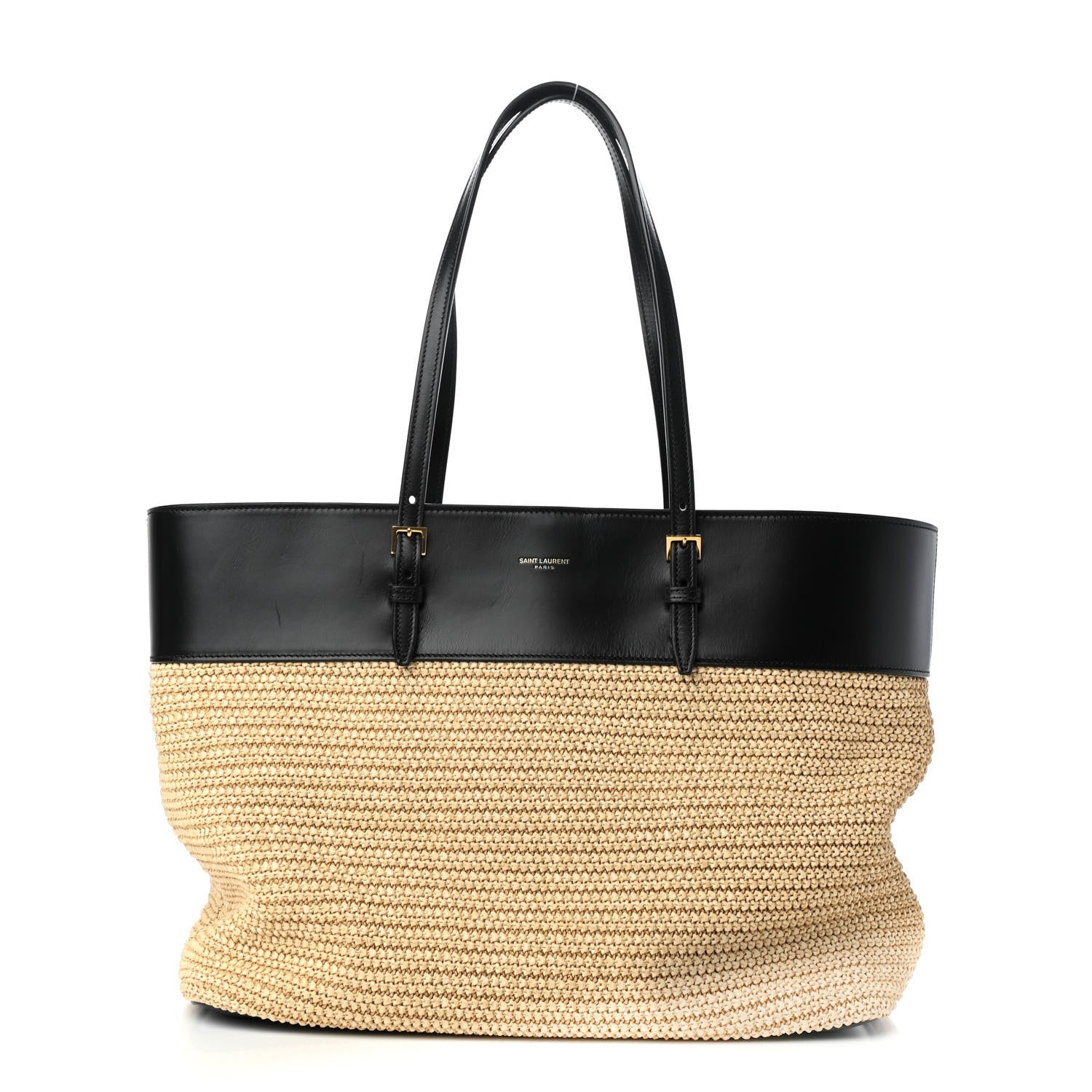 Saint Laurent Calfskin Raffia Medium Shopper Tote Naturale Black 1 of 9