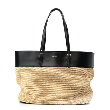Saint Laurent Calfskin Raffia Medium Shopper Tote Naturale Black 1 of 9