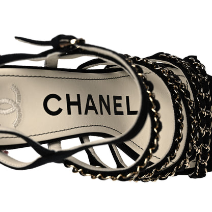 Chanel Suede Chain Sandals 38.5 Black 7 of 9