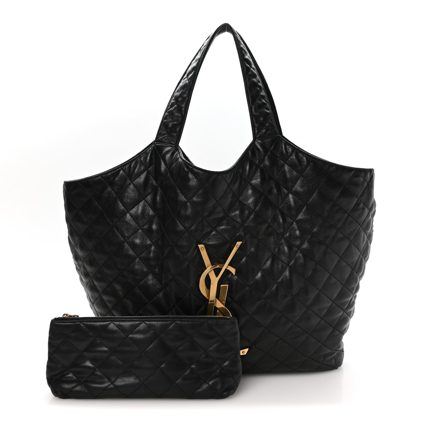 Lambskin Quilted Maxi Icare Shopping Tote Black