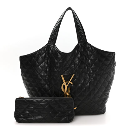 Saint Laurent Lambskin Quilted Maxi Icare Shopping Tote Black 3 of 11