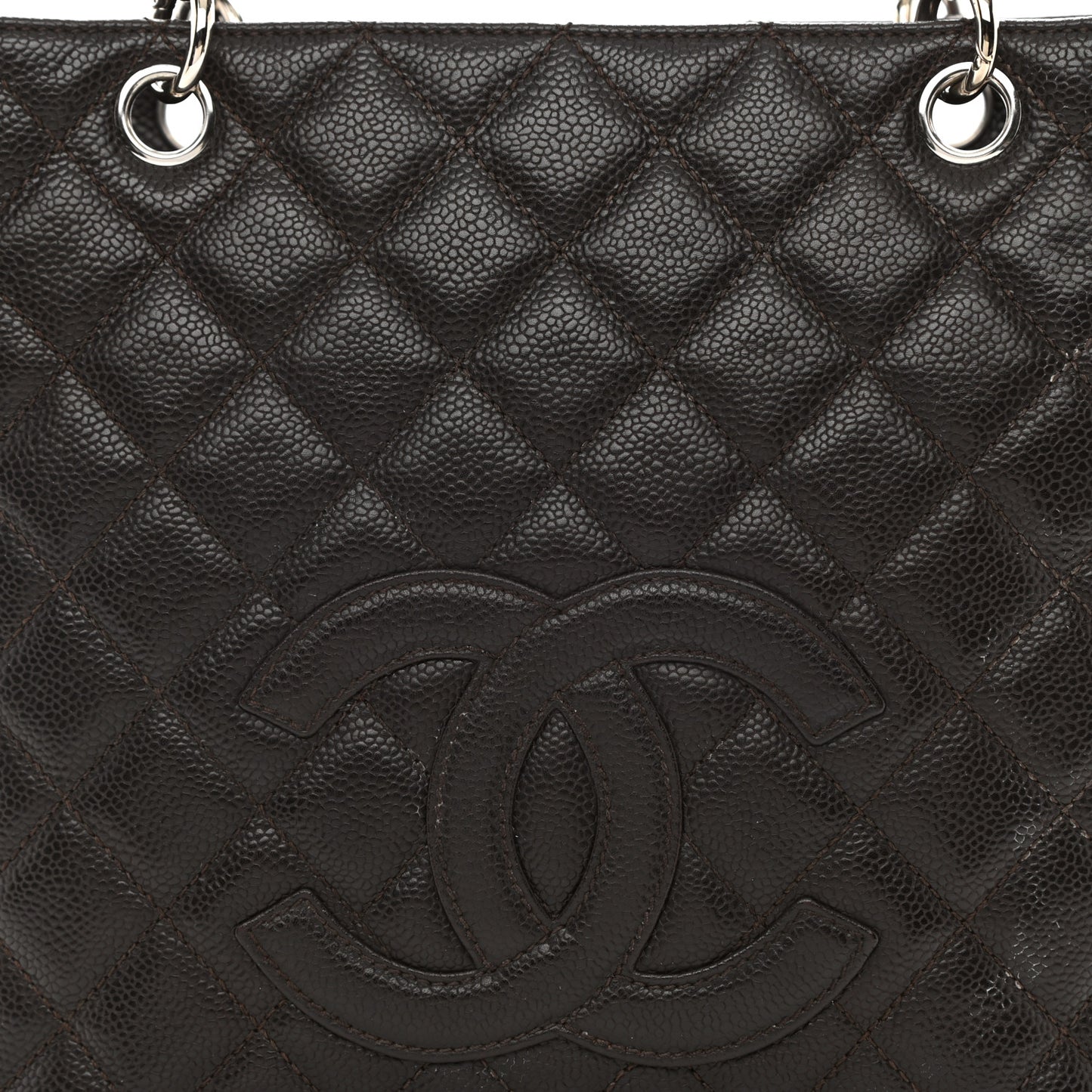 Caviar Quilted Petit Shopping Tote PST Dark Brown