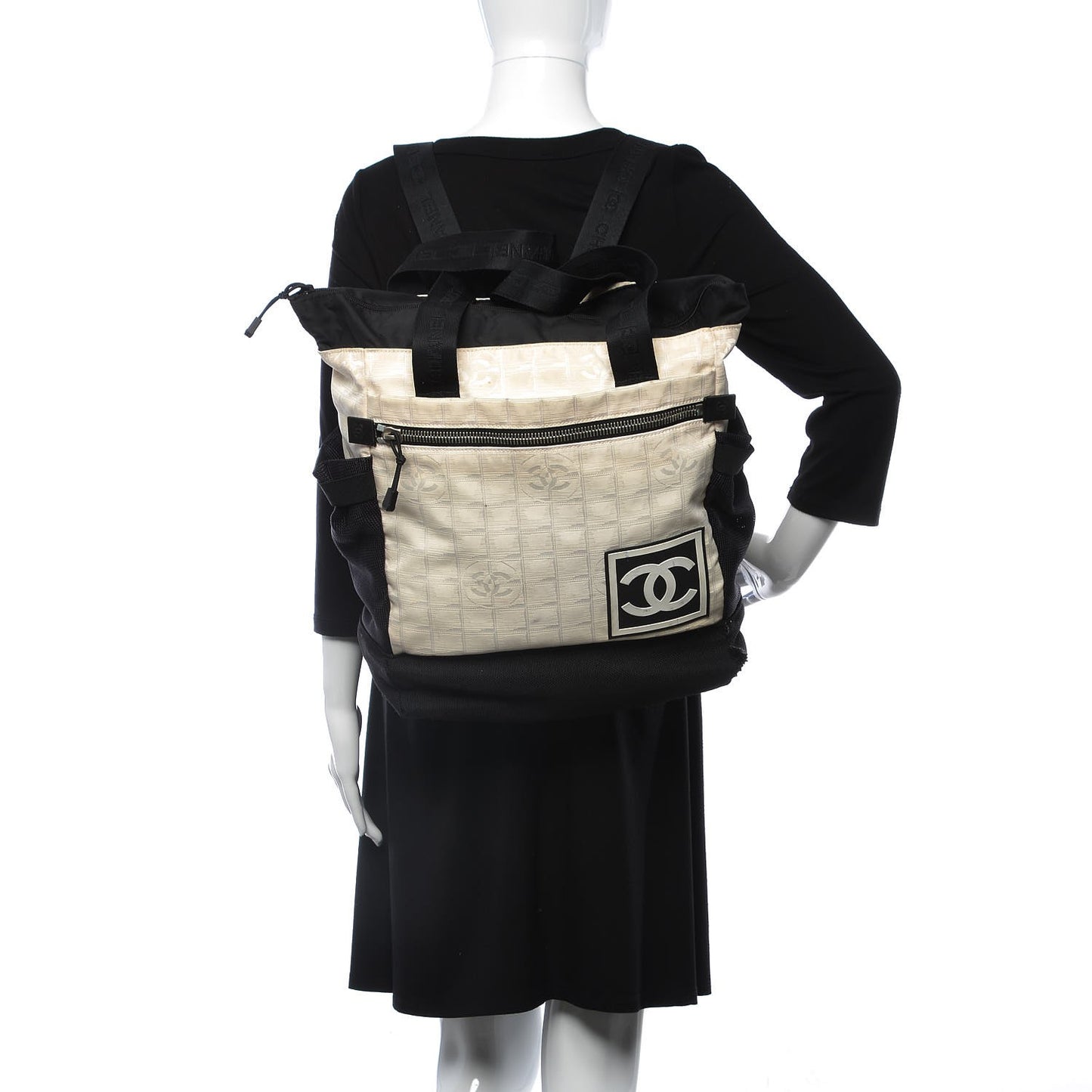 Nylon Sport Backpack Tote Beige Black