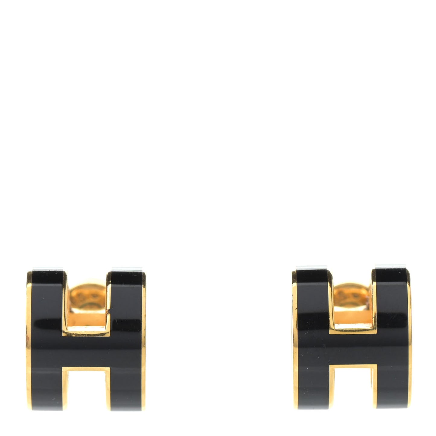 Gold Lacquered Pop H Earrings Black