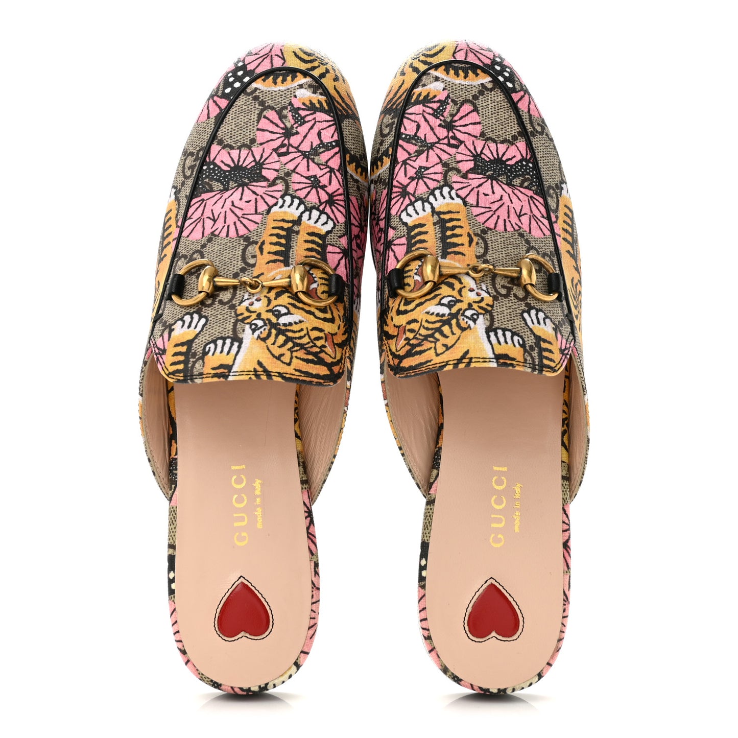 GG Supreme Monogram Bengal Womens Princetown Slippers 37.5 Beige Crop Pink