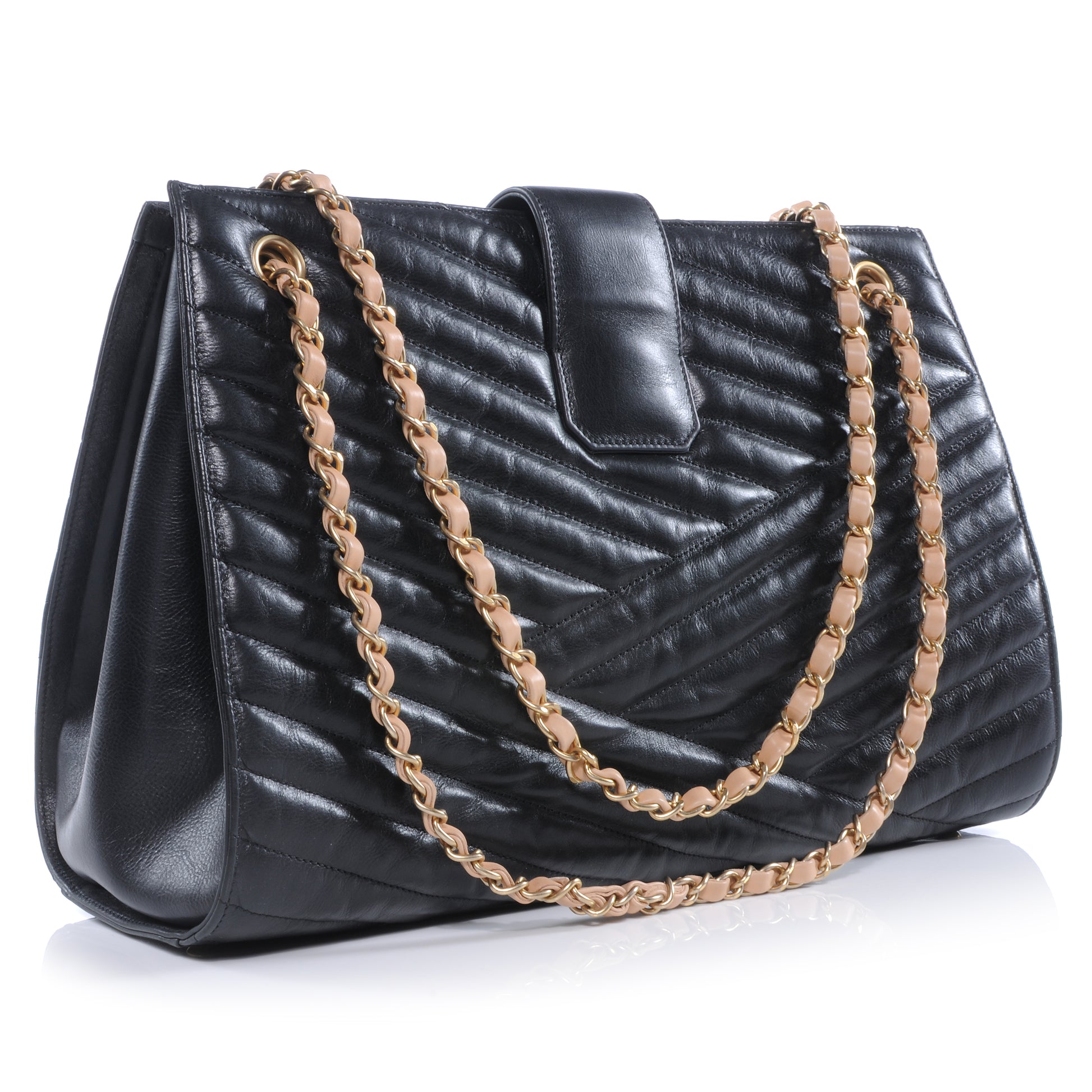 Chanel Calfskin Chevron Gabrielle Tote Black 3 of 10
