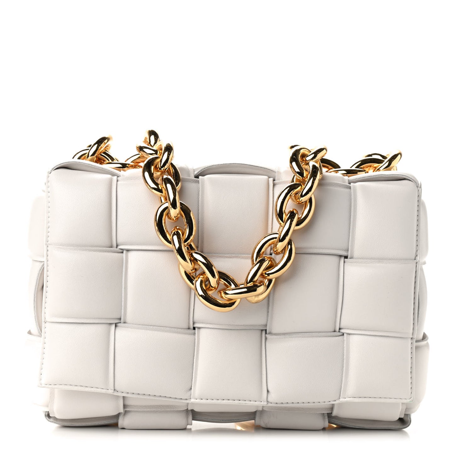 Lambskin Maxi Intreccio Padded Chain Cassette Crossbody Bag Chalk