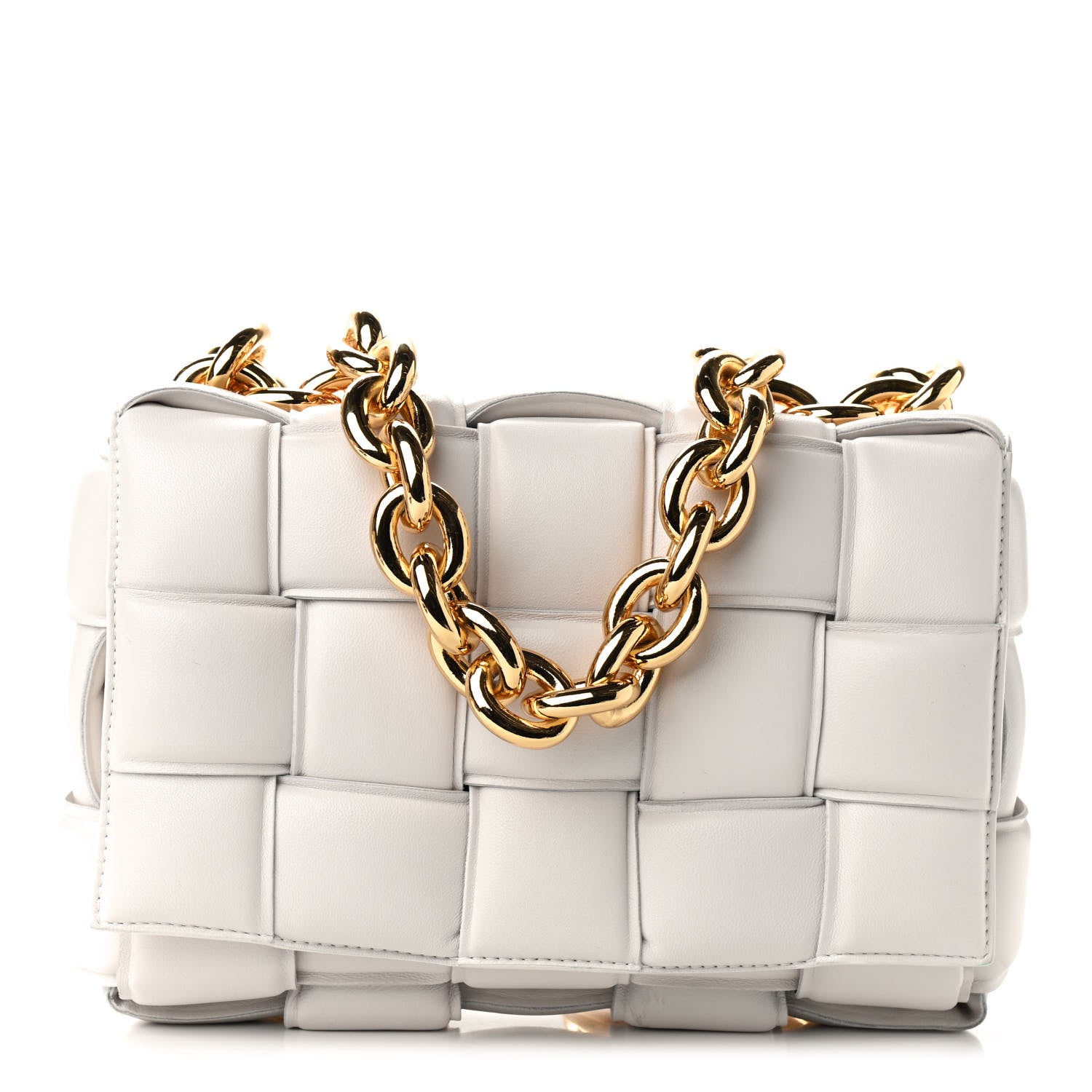 Bottega Veneta Lambskin Maxi Intreccio Padded Chain Cassette Crossbody Bag Chalk 1 of 9