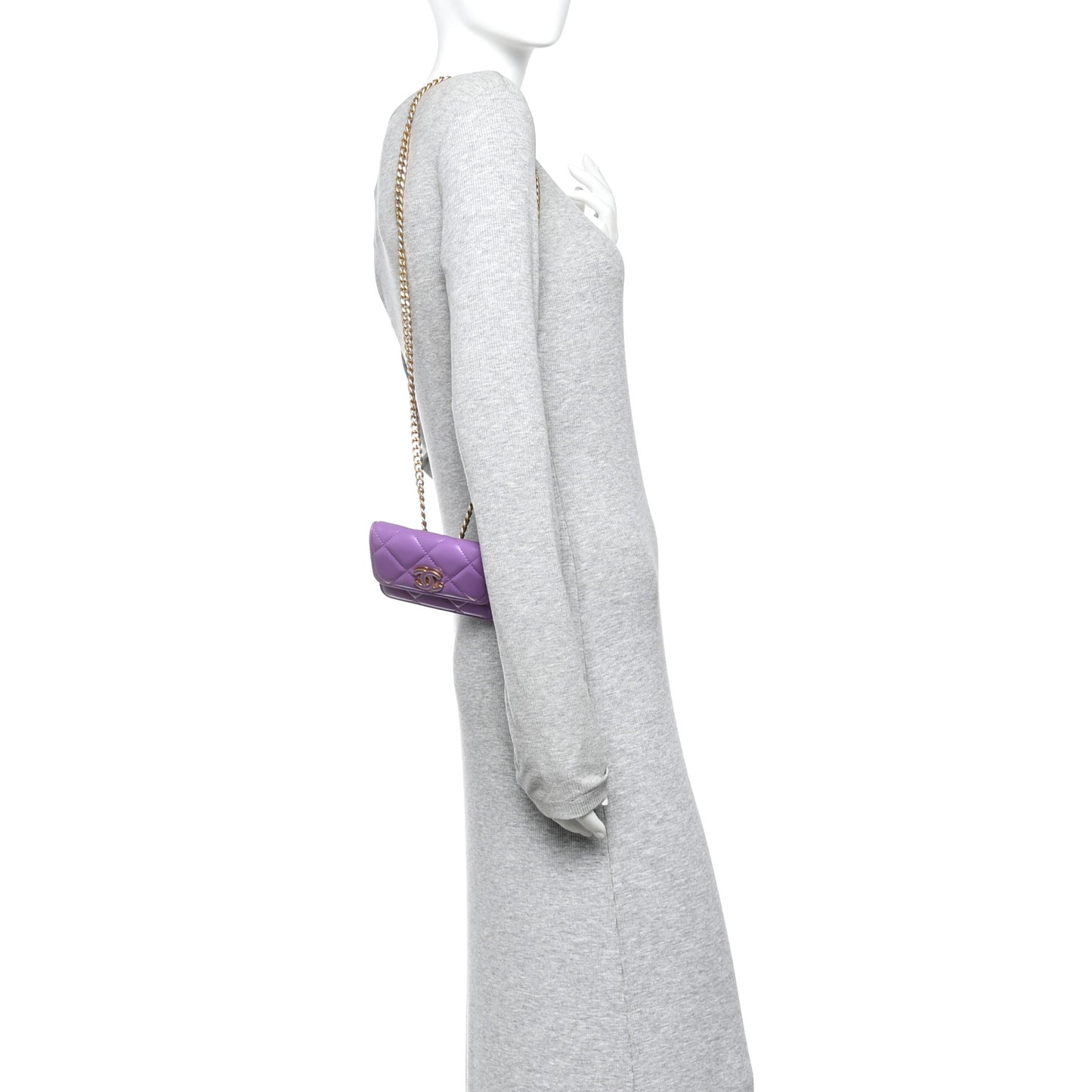 Lambskin Enamel Quilted Pending CC Flap Belt Bag Purple